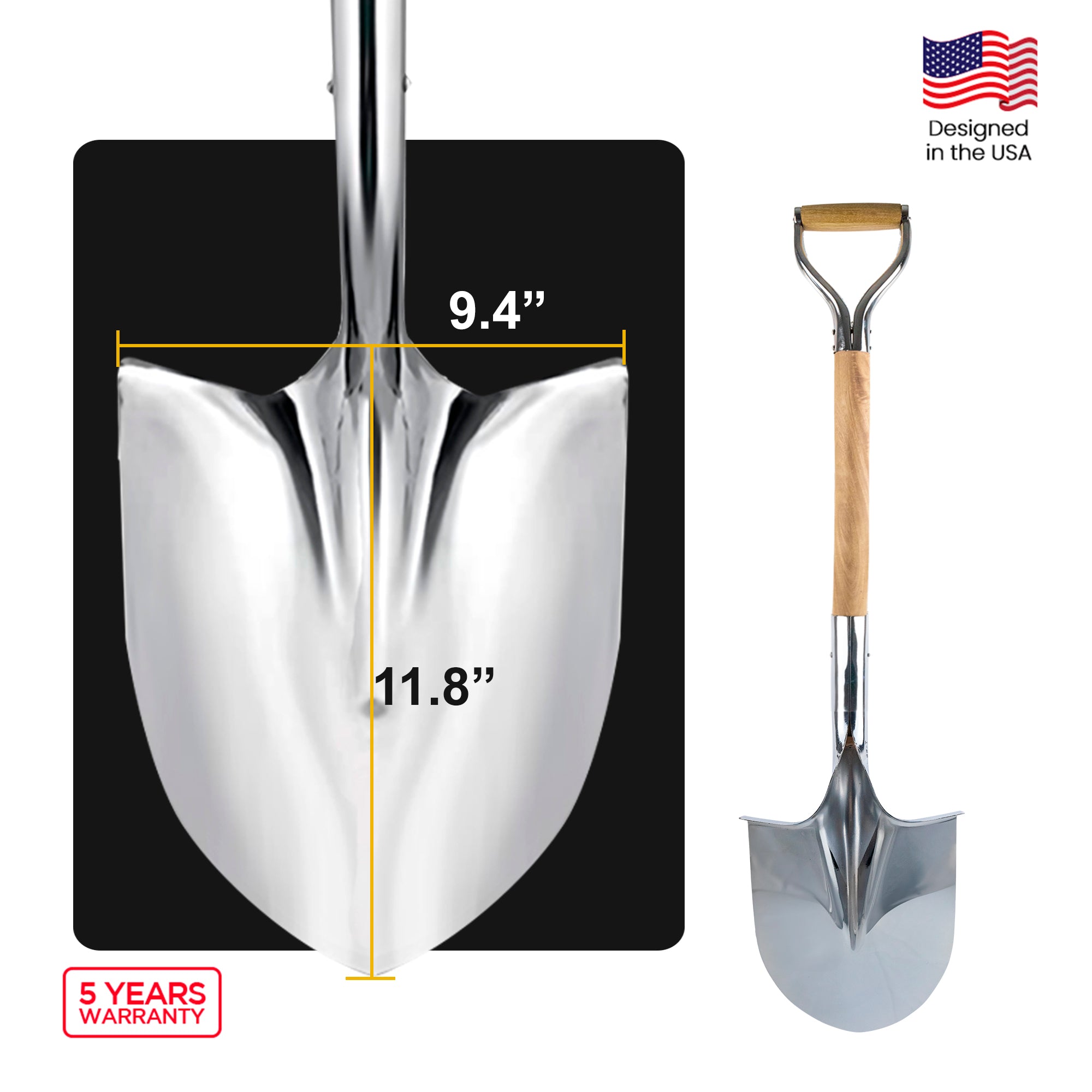 MWC Professional Polished Chrome Ceremonial Shovel with Wood D-Handle