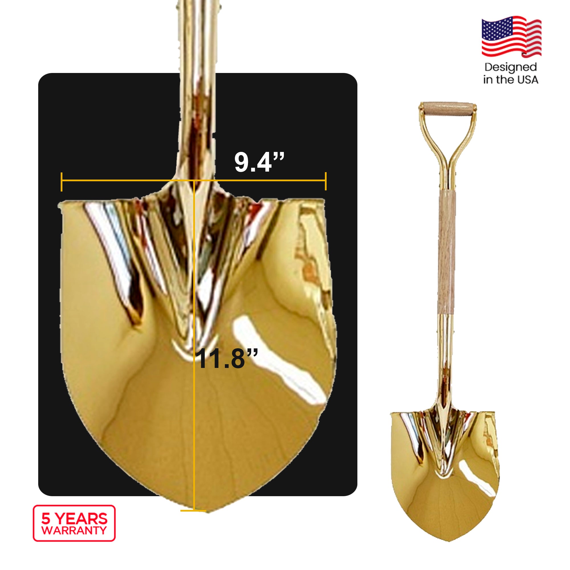 Terra Tools Professional Polished Groundbreaking shovel - Gold Ceremonial Shovel with Wood D-Handle